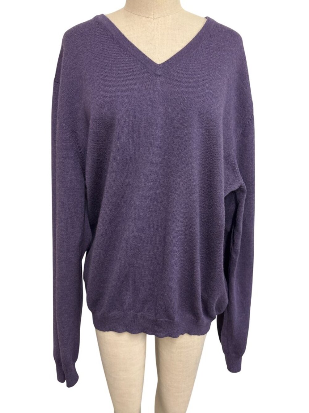 Brooks Brothers Purple V-Neck Sweater XL Merino Wool Blend
